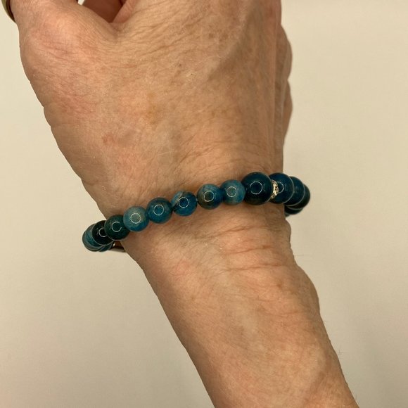 NEW Apatite Beaded 7.5 inch Bracelet with Rhinestone spacers Handmade - Picture 6 of 9